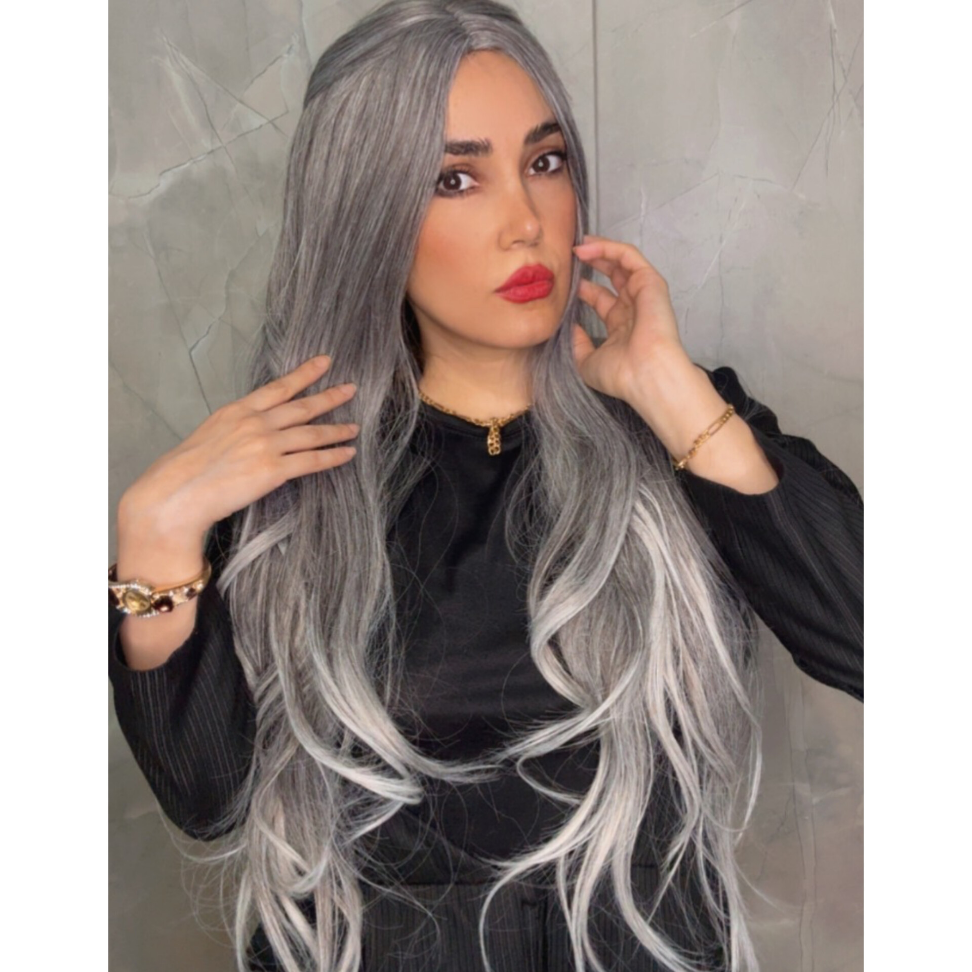 کلاهگیس زنانه فرق پوستی حالتدار قد ۹۰ سانت