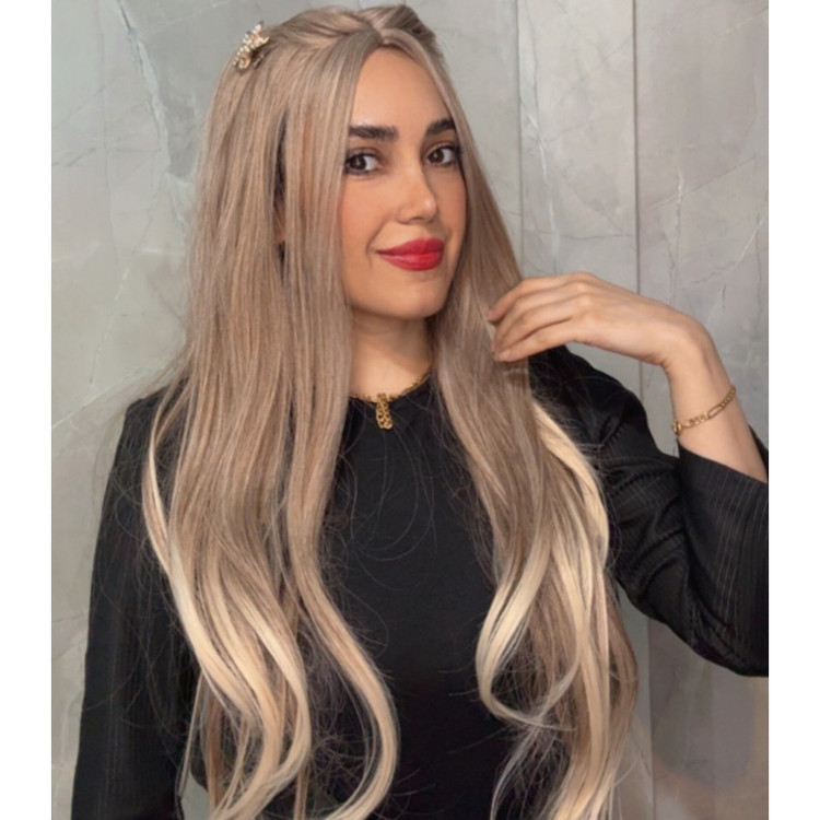 کلاهگیس زنانه فرق پوستی حالتدار قد ۹۰ سانت