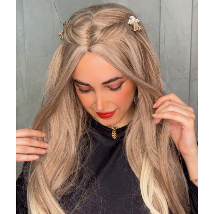 کلاهگیس زنانه فرق پوستی حالتدار قد ۹۰ سانت